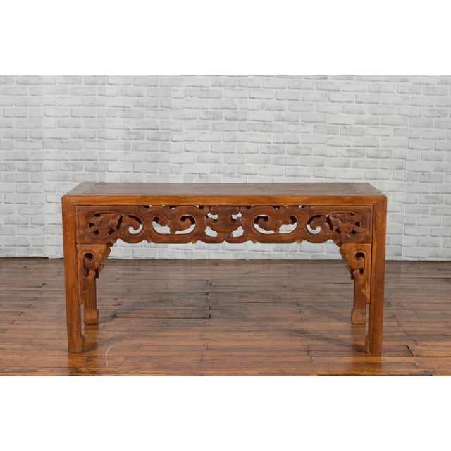 Wood Chinese Antique Low Side Table with Cloud-Carved Apron and Horsehoof Feet For Sale - Image 7 of 13