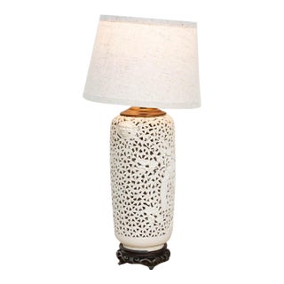 Alabaster White Lattice Bloom Porcelain Lamp For Sale