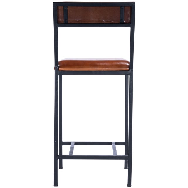 Lazarus 27 in. Seat Height Leather and Metal Counter Stool, Industrial Chic For Sale In Chicago - Image 6 of 11