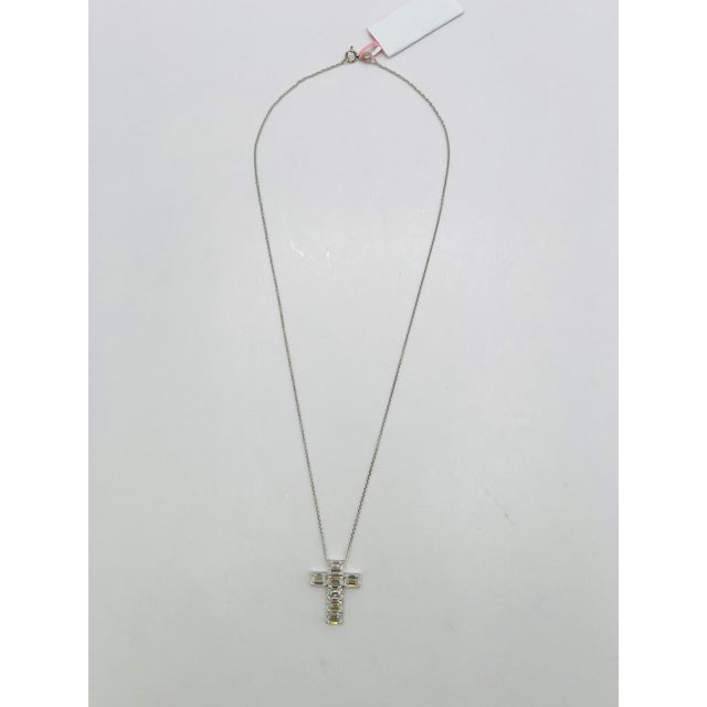 Gia Emerald Cut White Diamond Cross Pendant Necklace in 18k White Gold For Sale - Image 4 of 6