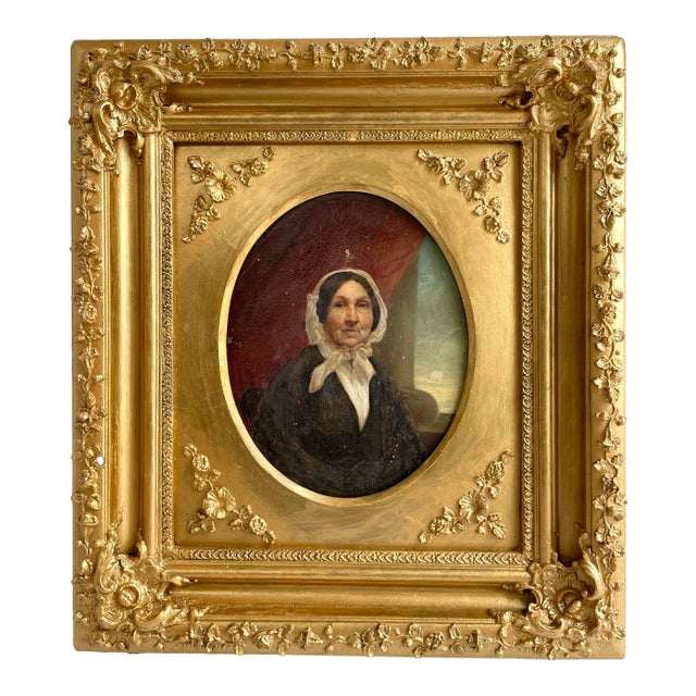 19th Century Portrait Painting of Womam With Bonnet, Framed For Sale