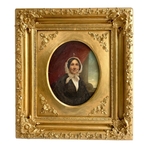 19th Century Portrait Painting of Womam With Bonnet, Framed