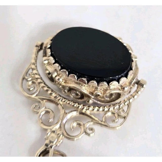 1970s Vintage 9ct Yellow Gold, Tigers Eye, and Black Onyx Fob Pendant, London, 1970 For Sale - Image 5 of 11