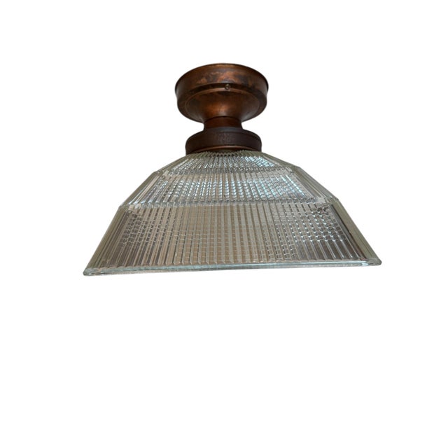 Mid 20th Century Mid 20th Century Large Mid-Century Modern Halophane Glass and Brass Ceiling Fixture For Sale - Image 5 of 6