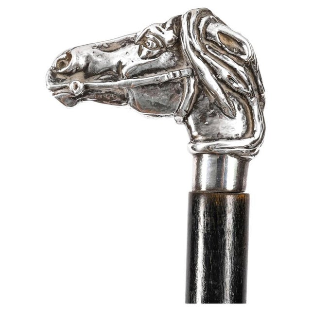 Metal Antique Silver Novelty Horse Head Walking Cane Stick, 1800s For Sale - Image 7 of 7