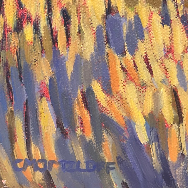Textile Late Light Along the Fields – Vibrant Contemporary Oil Landscape For Sale - Image 7 of 7