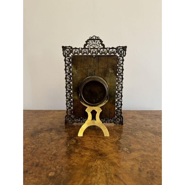 Antique Victorian Ornate Brass Desk Clock, 1880 For Sale - Image 4 of 7
