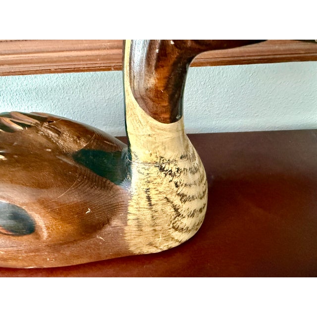 1970s Tom Taber Signed Large Hand-Carved Duck Decoy – 1980s Vintage Folk Art For Sale - Image 5 of 12