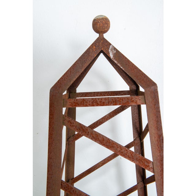 Brown Pair of Large Classical Steel Garden Obelisks For Sale - Image 8 of 12