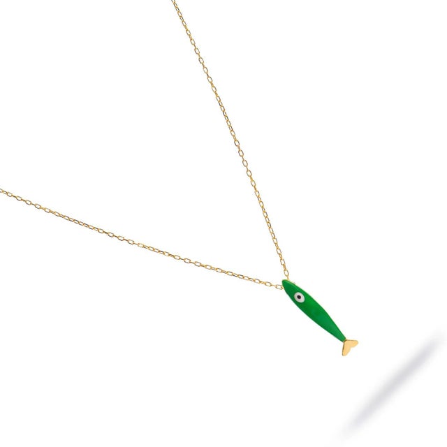 Early 21st Century Spirit Fish Green Enamel Gold Necklace For Sale - Image 5 of 8