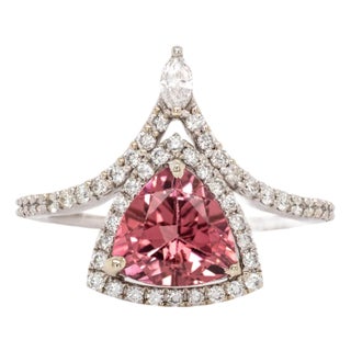 1.7cts Pink Tourmaline and Earth Mined Diamonds Ring in 14k Solid White Gold For Sale