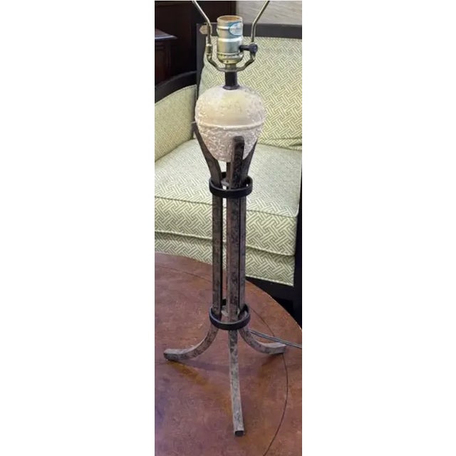 Mid Century Iron Lamp, Signed For Sale - Image 4 of 6