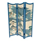 Vintage Three Panel Folding Chinoiserie Room Divider or Screen For Sale