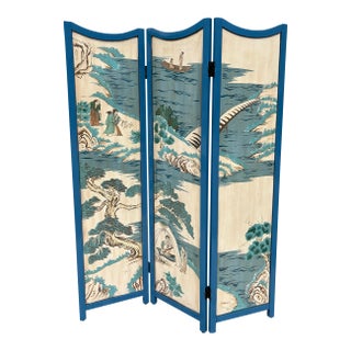 Vintage Three Panel Folding Chinoiserie Room Divider or Screen For Sale