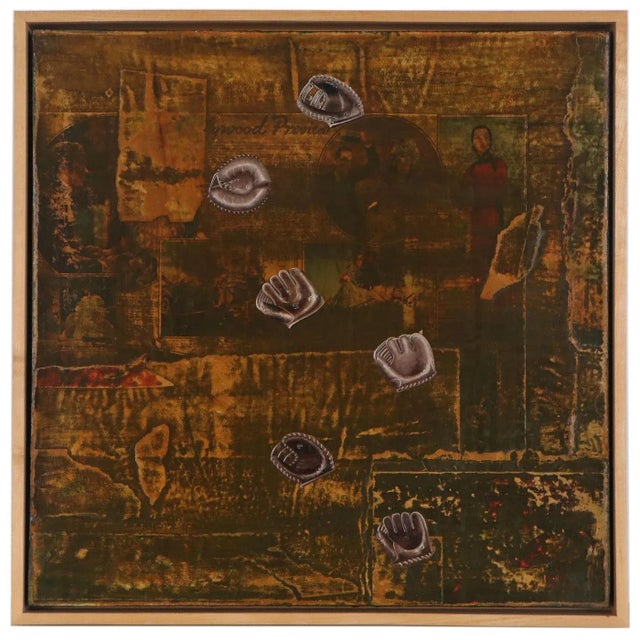 Patrick LoCicero, Abstract Mixed Media Collage Oil Painting Sports, Leather Baseball Mitts For Sale - Image 13 of 13