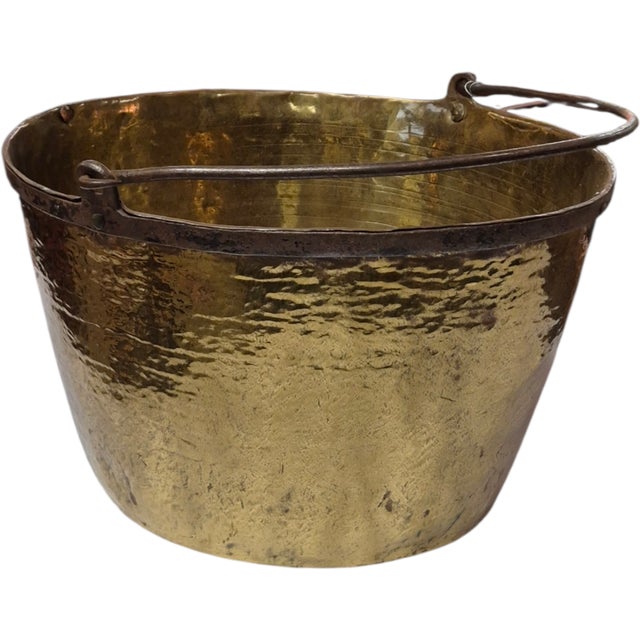Rustic Mid 19th Century Exceptional Hand-Forged Brass Kettle 14.5" Dia For Sale - Image 3 of 6