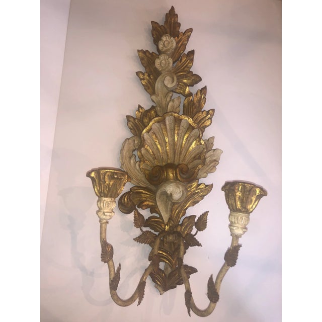 Gold Vintage 1950s Italian Gilded and Painted Wood Candelabra For Sale - Image 8 of 10