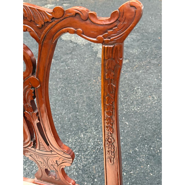 Intricately Carved Rustic Mahogany Chippendale Dining Chairs - Set of 2 For Sale - Image 11 of 12