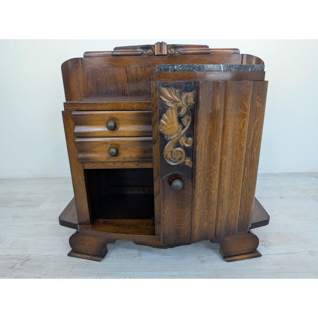 Art Deco Style Oak and Marble Cabinet For Sale - Image 15 of 15