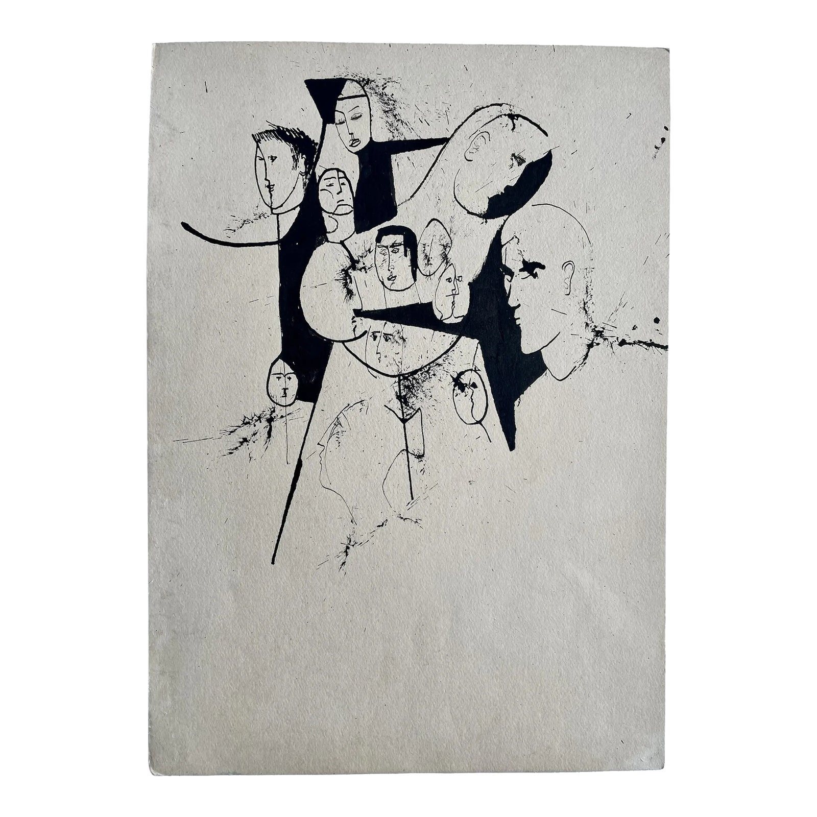 Vintage Abstract Grouping of Faces Print | Chairish