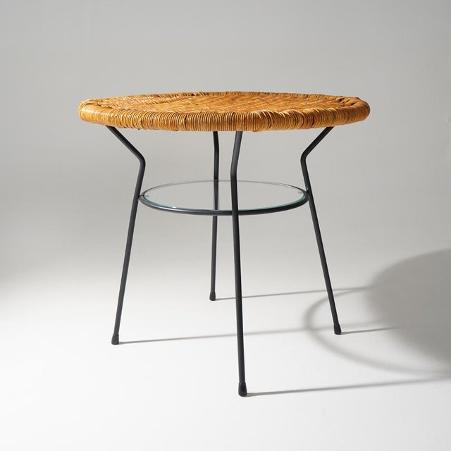 Black Coffee Table with Round Rattan Top, 1950s For Sale - Image 8 of 13