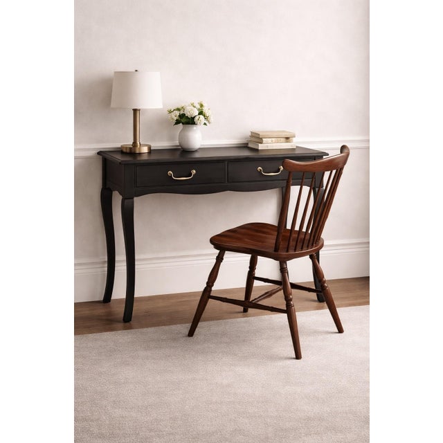 Black Late 20th Century French Provincial Style Matte Black Bedside Table / Writing Desk With Bronze Hardware — 35.5” For Sale - Image 8 of 10