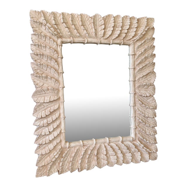 Vintage Monumental Sculptural Regency Palm Frond Faux Bamboo Wall Mirror For Sale