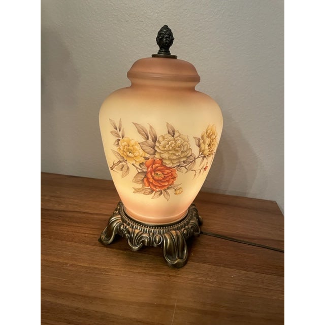 Gorgeous frosted lamp. Base is marked 1976 GIM. Excellent condition. Definitely a conversation piece!