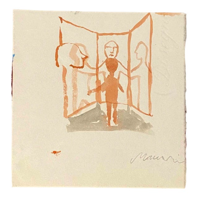 Mino Maccari, The Mirror, Watercolor, Mid-20th Century For Sale