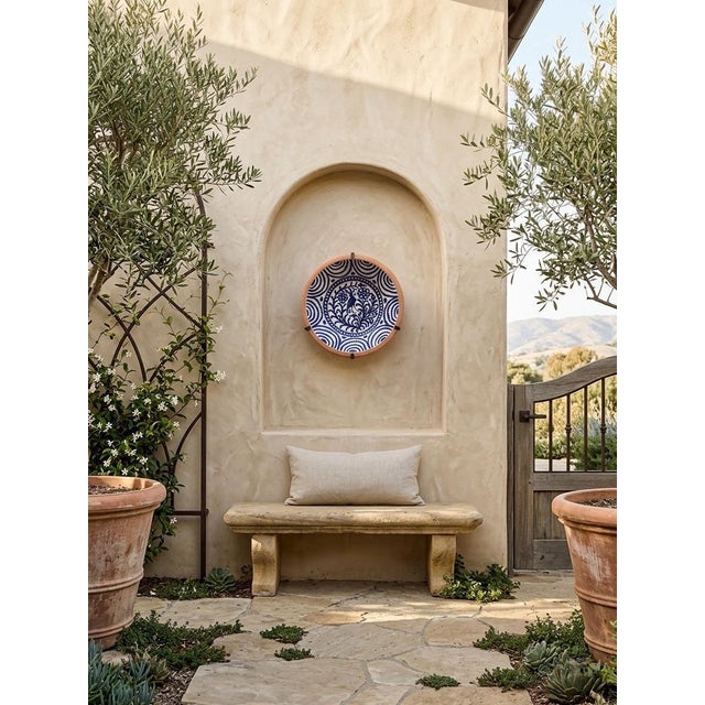 Vintage Hand-Painted Spanish Terracotta Bowl – Cobalt Blue Bird & Floral Motif For Sale In West Palm - Image 6 of 12