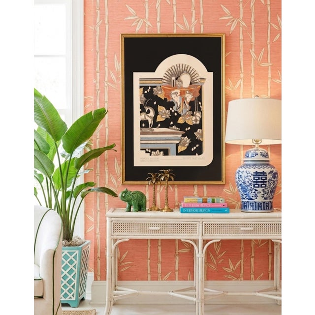 Dorothy Draper Large Scale Sidney Schatzky Art Deco Revival Chinoiserie Print With Custom Pagoda Mat – Framed 26” × 38” Palm Beach Chic - See Inspiration Pics! For Sale - Image 4 of 11