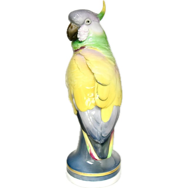 Contemporary Early 20th Century Porcelain Life-Size Parrot Figures on Pedestals, by Karl Ens, a Pair For Sale - Image 3 of 12