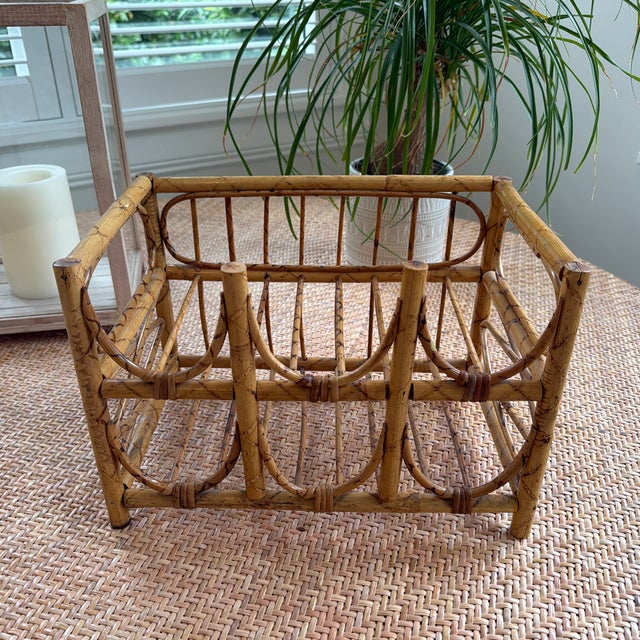 Cheers to this vintage tortoise bamboo 6 bottle wine rack. Sturdy and ready to look fabulous on your bar.