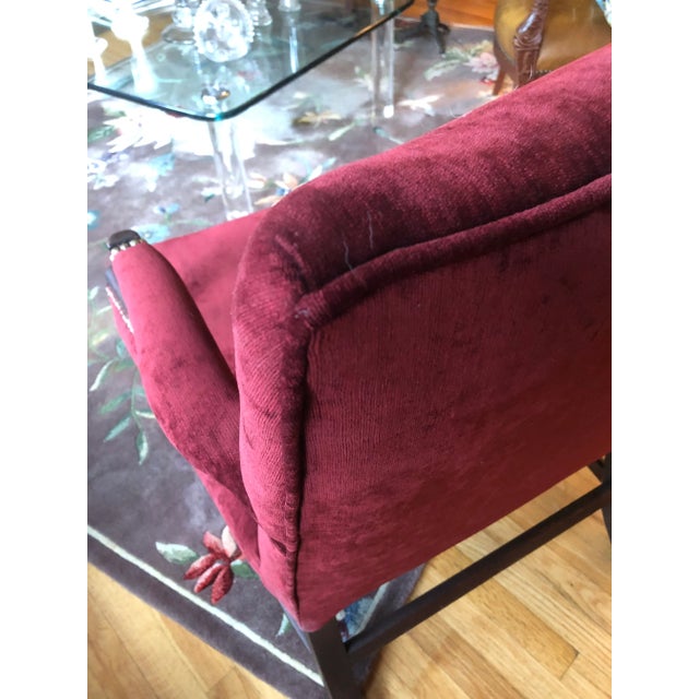 Large Plush Burgundy Velvet & Mahogany Martha Washington Club Chair For Sale - Image 4 of 12