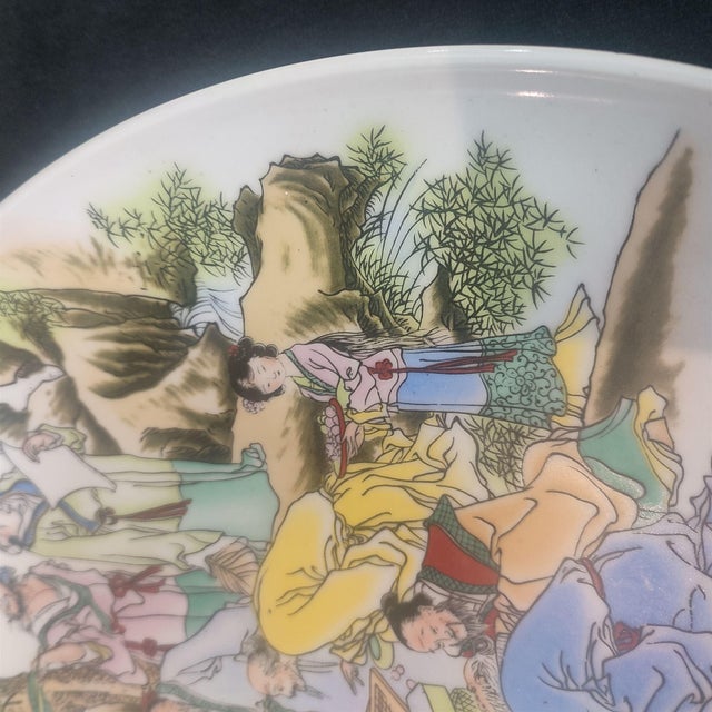 White Chinese Ceramic Plate,Qianlong Marked Famille Rose Porcelain Plate Hand Painted Figures Story Pattern For Sale - Image 8 of 11