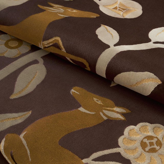 Schumacher SAMPLE - Schumacher Les Gazelles Au Bois Fabric In Chocolate For Sale - Image 4 of 4