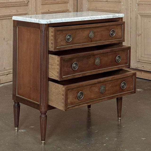 French Louis XVI Mahogany Marble Top Commode For Sale - Image 12 of 16