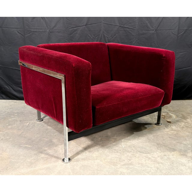 Mid-Century Modern Stendig Mid-Century Modern Cube Lounge Chairs in Burgundy Mohair Velvet and Chrome, Robert Hausmann for De Sede Style - A Pair For Sale - Image 3 of 16