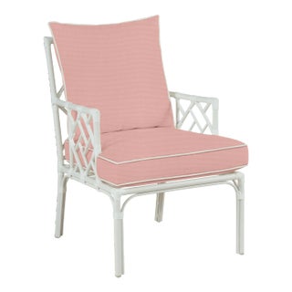 Haven Outdoor Occasional Arm Chair in Canvas Blush with Canvas White Welt For Sale