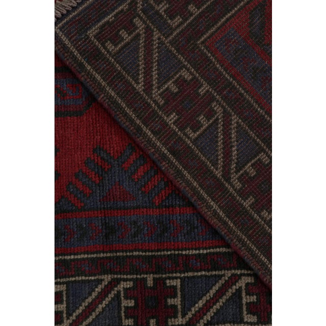 Textile Rug & Kilim’s Baluch Tribal Rug in Red With Burgundy and Blue Geometric Patterns For Sale - Image 7 of 8