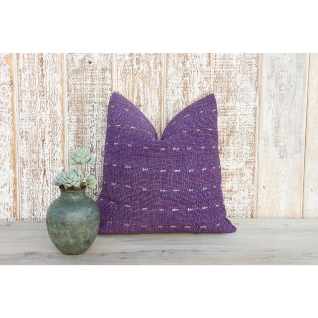 Purple Syra Vintage Square Boho Kantha Pillows For Sale - Image 8 of 9