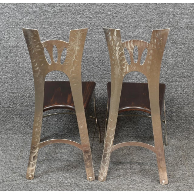 Fanciful Bohemian Style Accent Chrome and Oak Chairs - a Pair For Sale - Image 6 of 12