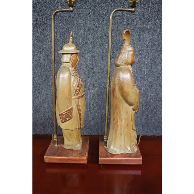 Wood Chinese Pine & Mahogany Carved Lamps For Sale - Image 7 of 8