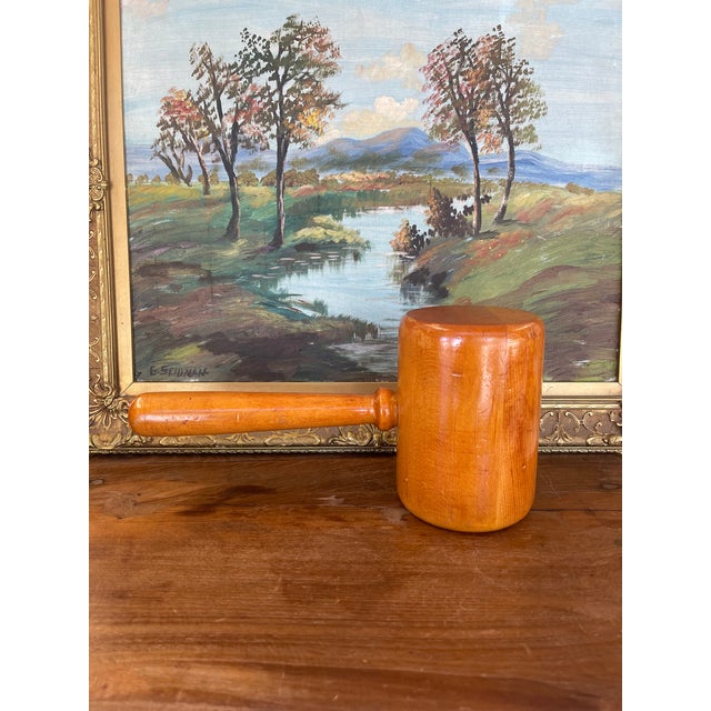 Brown Vintage Hand-Turned Solid Wood Mallet With Smooth Finish. For Sale - Image 8 of 11
