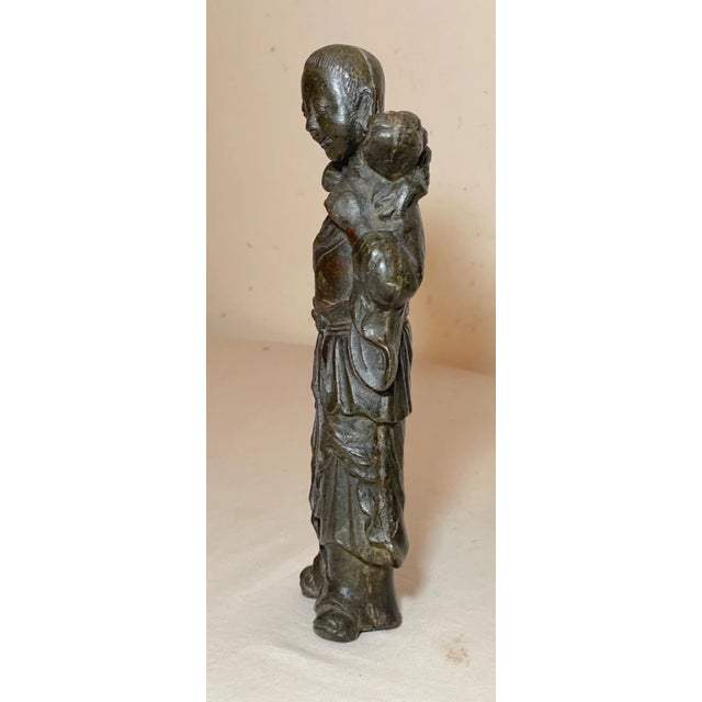 Rare Antique 18th Century Chinese Cast Bronze Figural Boy Fish Statue Sculpture For Sale - Image 11 of 18