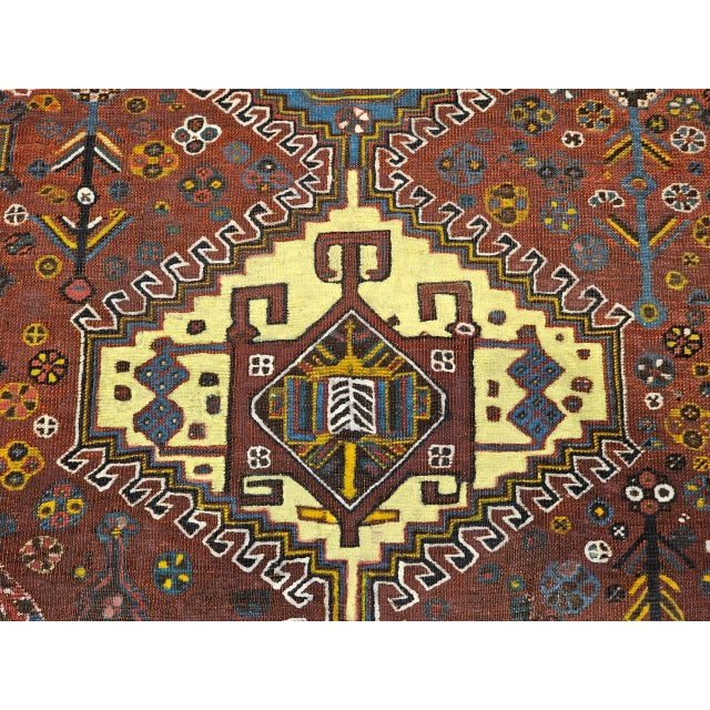 Vintage Persian Qashqai Tribal Area Rug, Handwoven Geometric Pattern, Rust Red & Ivory, 4’ X 6’ For Sale - Image 10 of 12