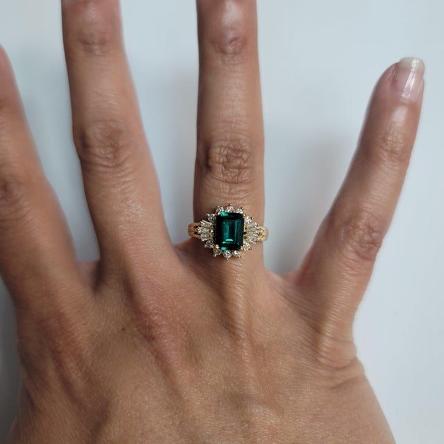 ♥ Product Summary ♥ Main Stone: Lab Generated Emerald & Diamonds Approx. Diamond Carat Weight: .50cttw Emerald Dimensions:...