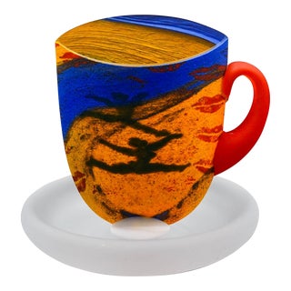 Mid 20th Century Kosta Boda Sweden Kjell Engman Atelier Art Glass Dancing Tea Cup Mug Sculpture For Sale