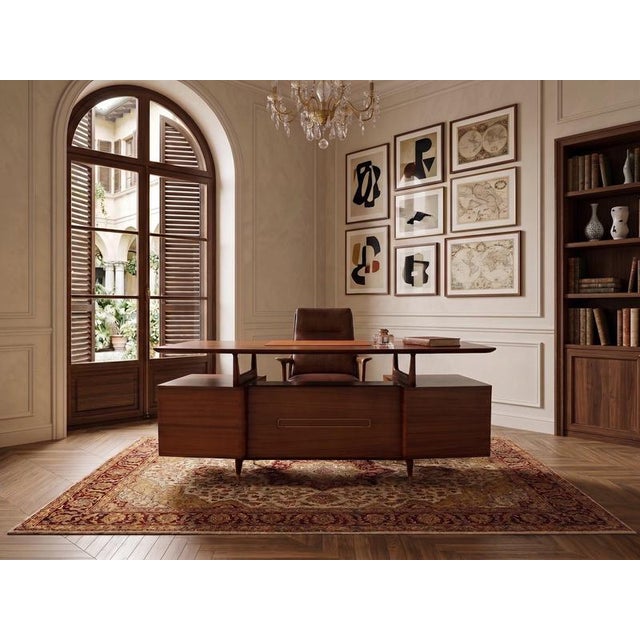 Mid-Century Italian Wood and Brass Desk from La Permanente Mobili Cantù, Italy, 1950 For Sale - Image 3 of 12
