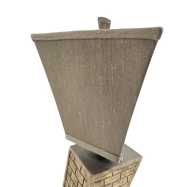 1970s Brutalist Skyscraper Lamp - Geometric Mixed-Media Table Lamp For Sale - Image 9 of 12